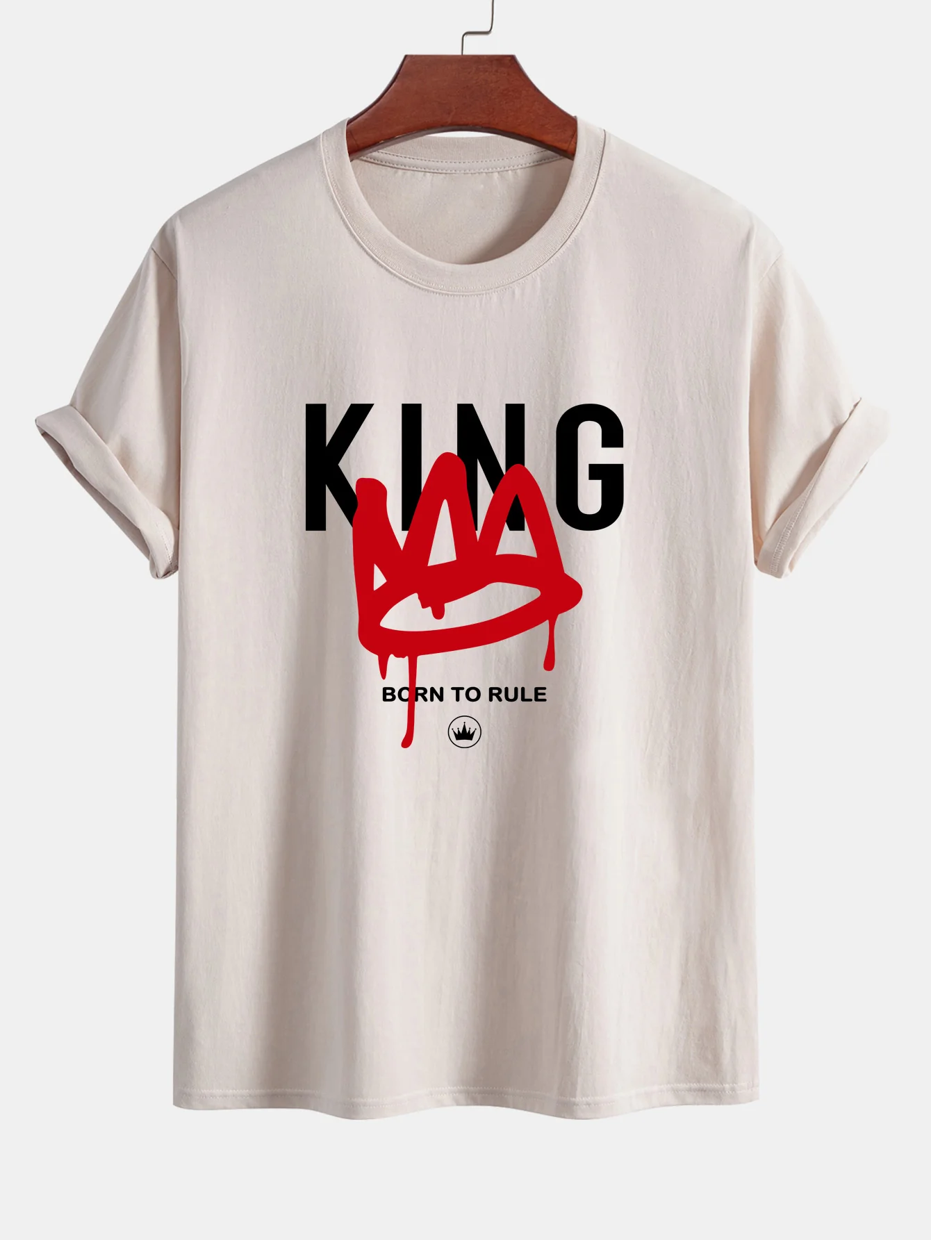 Reguläre Passform Krone König Druck Baumwoll-T-Shirt - Image 10