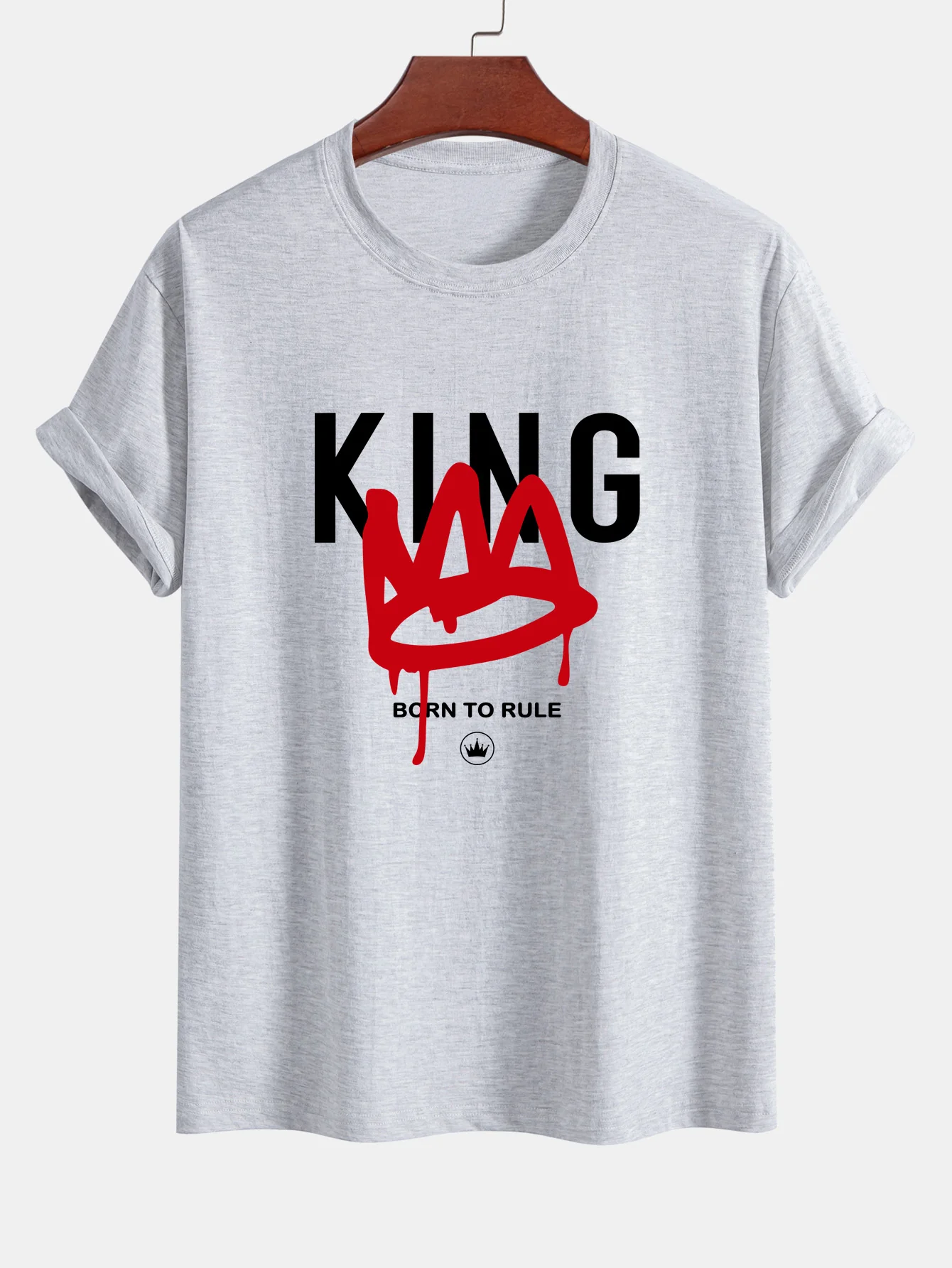 Reguläre Passform Krone König Druck Baumwoll-T-Shirt - Image 12