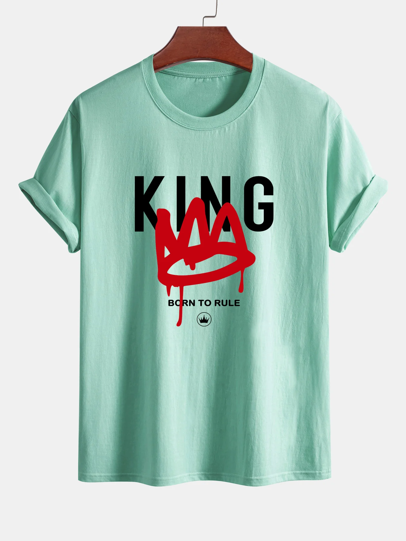 Reguläre Passform Krone König Druck Baumwoll-T-Shirt - Image 13