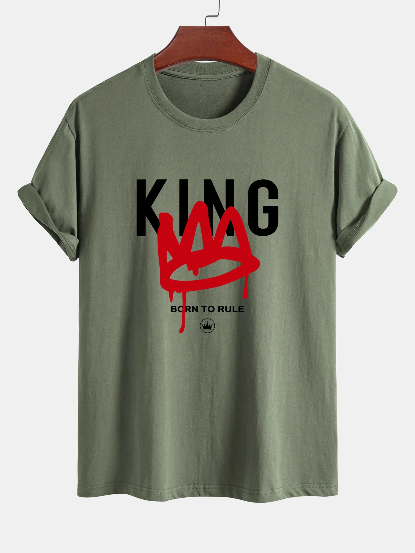 Reguläre Passform Krone König Druck Baumwoll-T-Shirt - Image 15