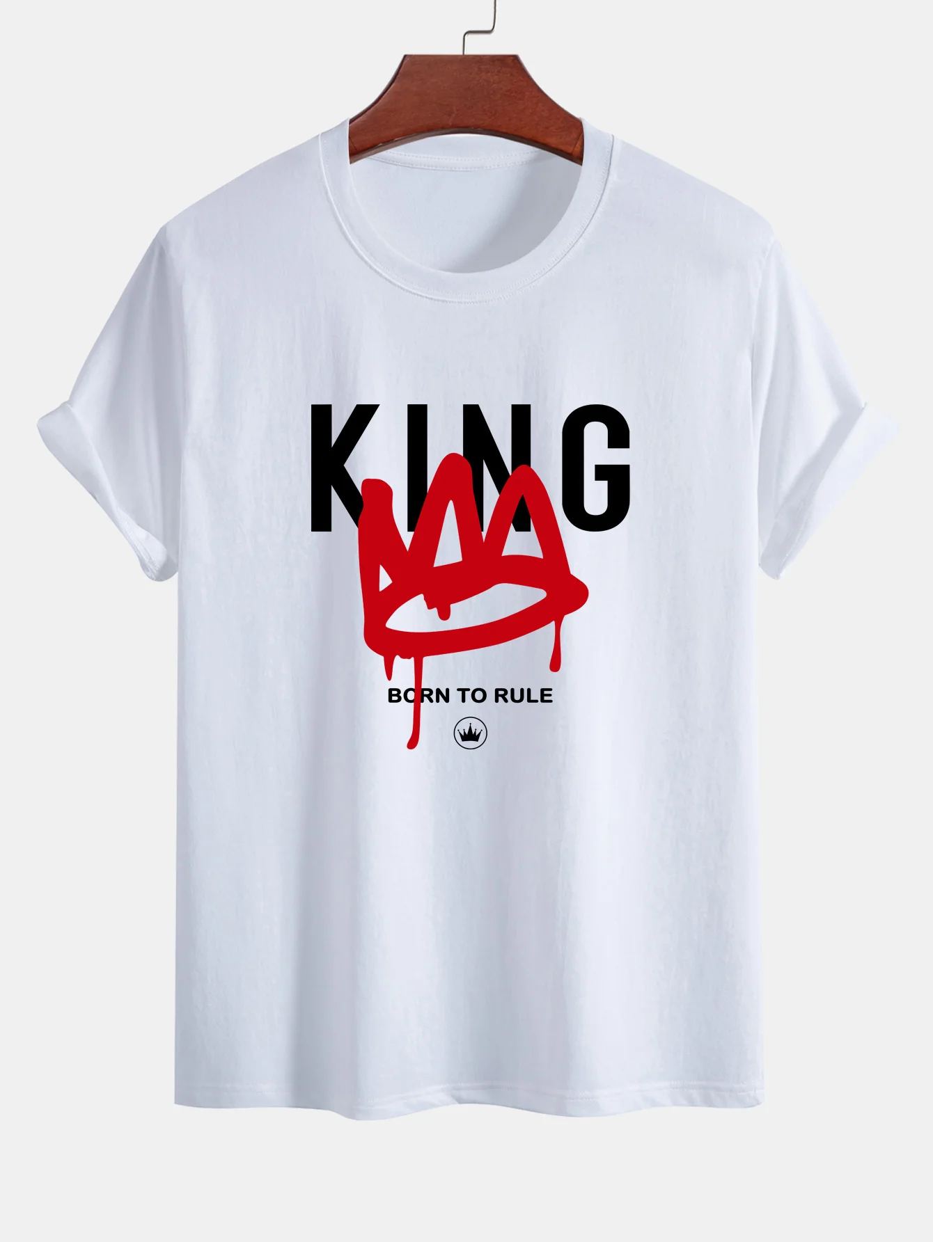 Reguläre Passform Krone König Druck Baumwoll-T-Shirt - Image 2