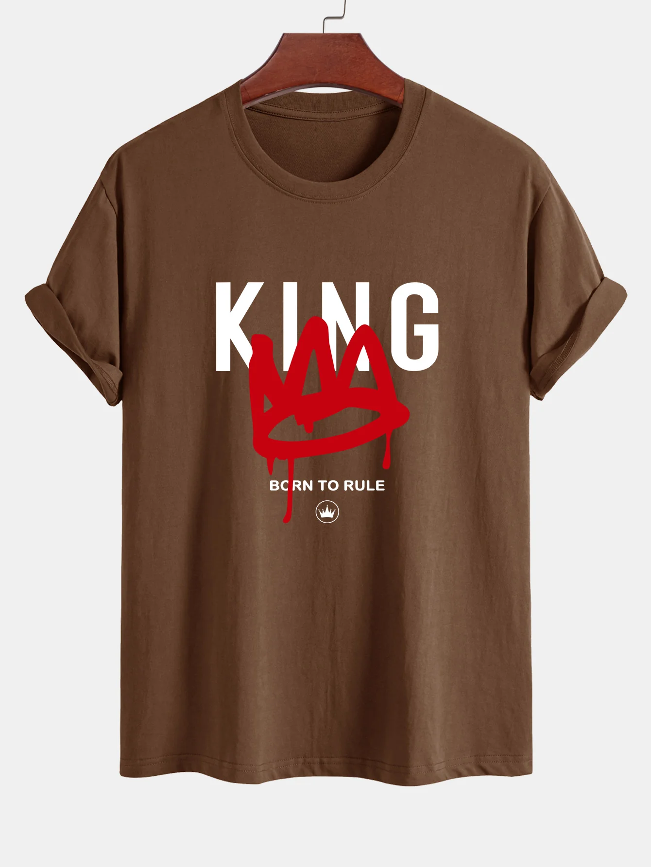 Reguläre Passform Krone König Druck Baumwoll-T-Shirt - Image 3