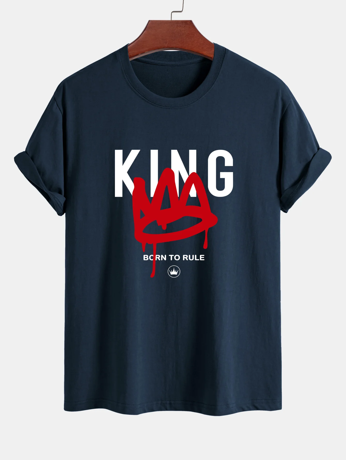 Reguläre Passform Krone König Druck Baumwoll-T-Shirt - Image 4