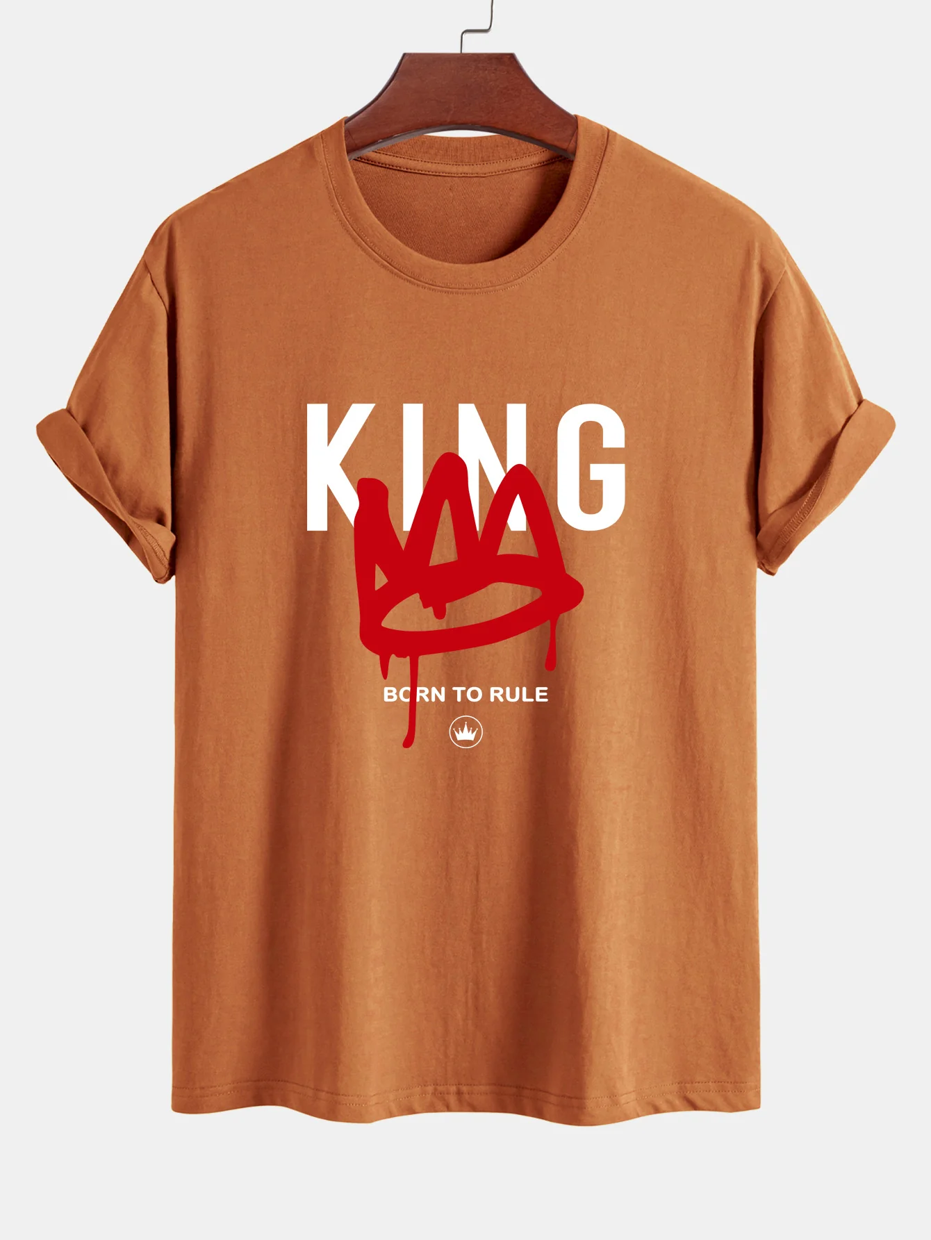 Reguläre Passform Krone König Druck Baumwoll-T-Shirt - Image 5
