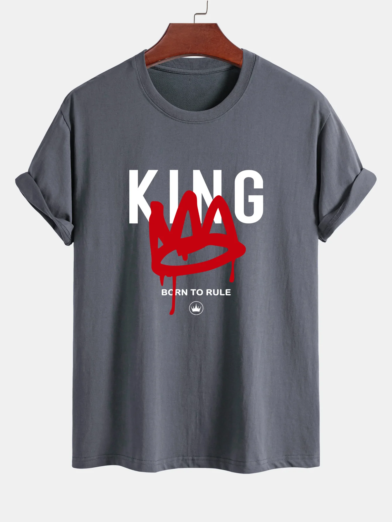Reguläre Passform Krone König Druck Baumwoll-T-Shirt - Image 6
