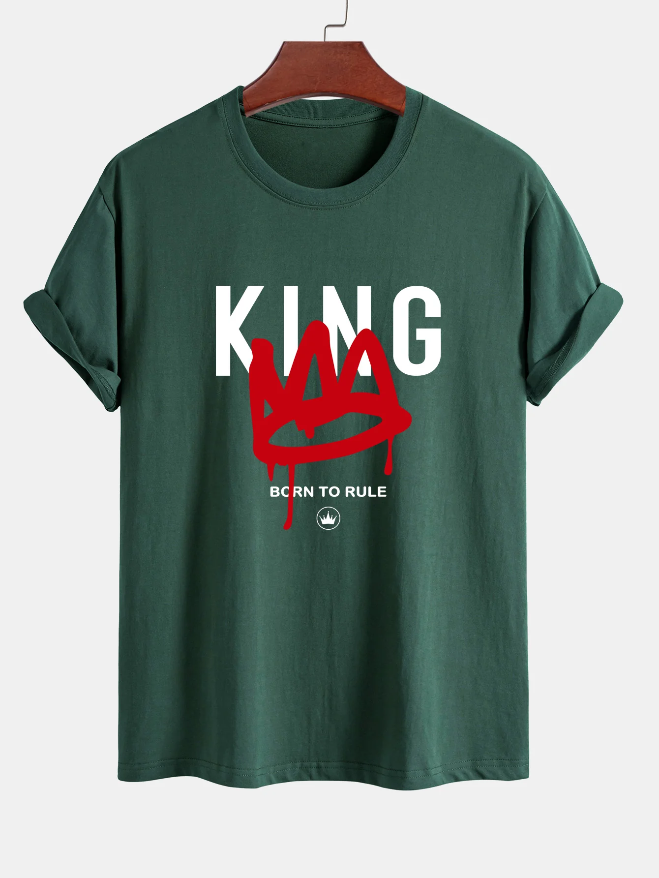 Reguläre Passform Krone König Druck Baumwoll-T-Shirt - Image 7