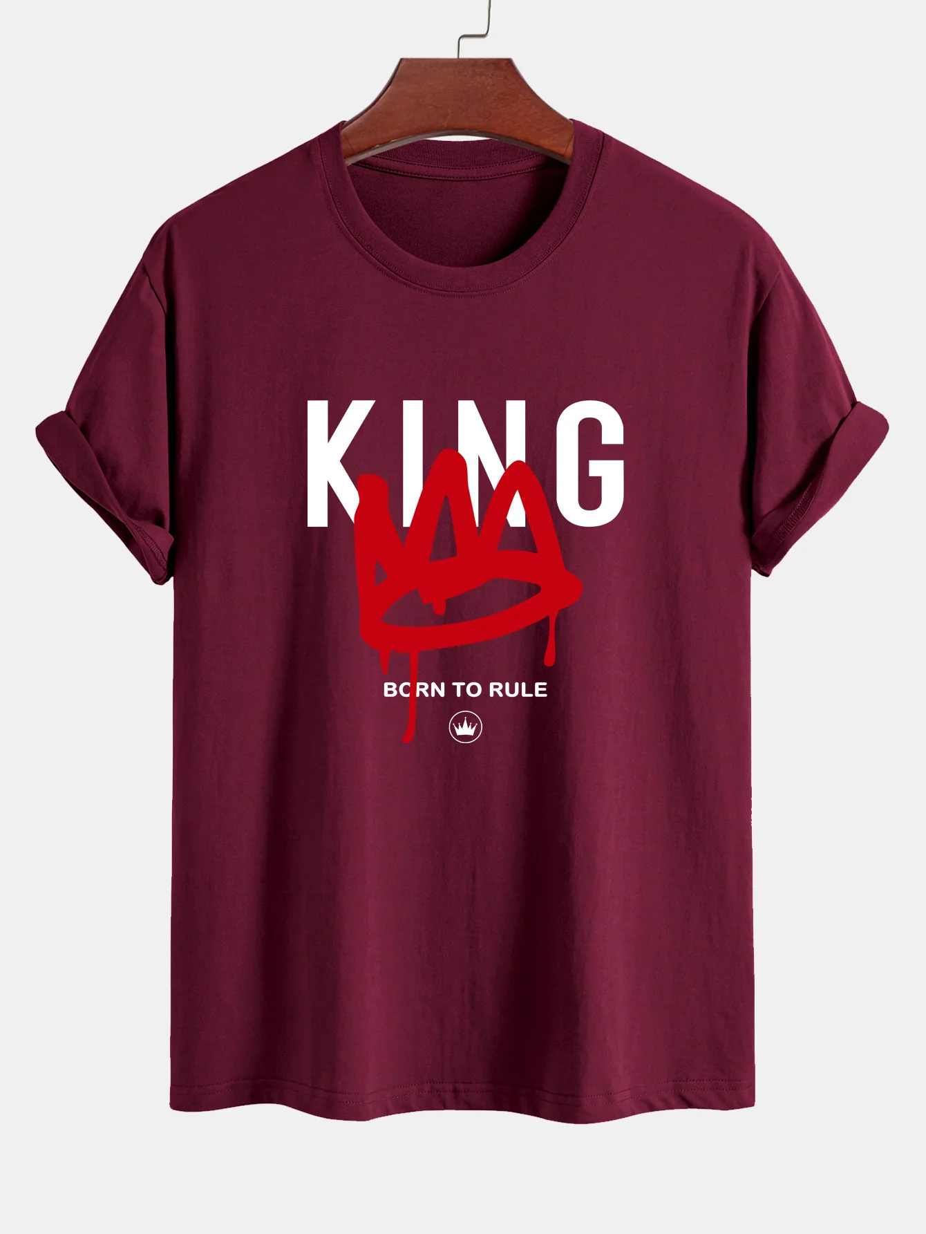 Reguläre Passform Krone König Druck Baumwoll-T-Shirt - Image 8