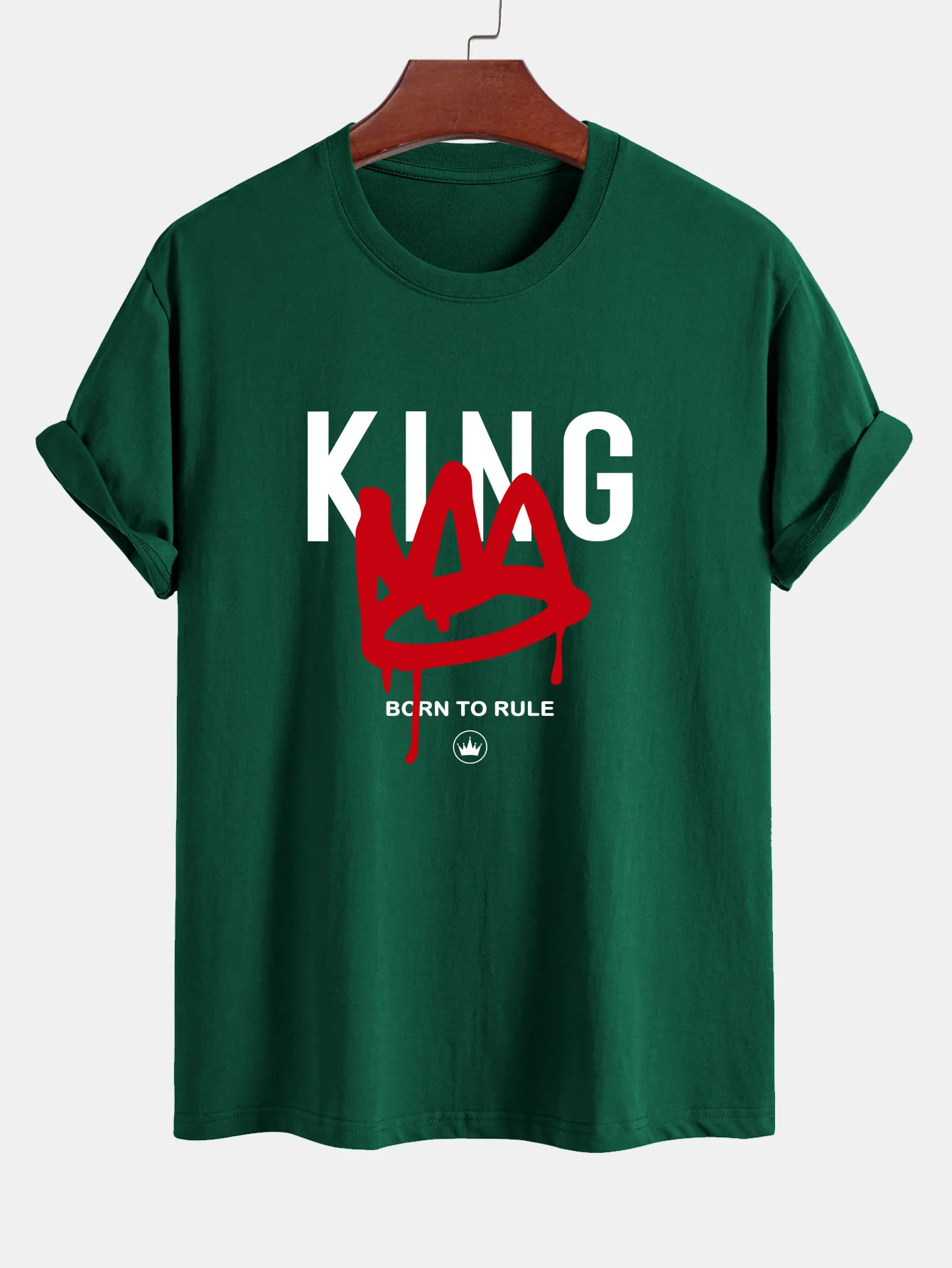 Reguläre Passform Krone König Druck Baumwoll-T-Shirt - Image 9