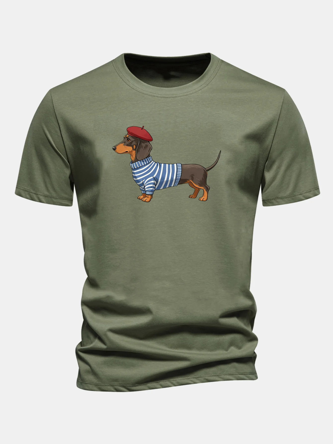 Regular Fit Dachshund Wearing Striped Sweater Print Cotton T-Shirt - Image 4