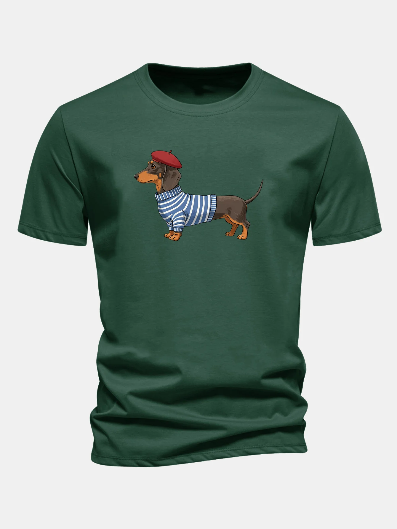 Regular Fit Dachshund Wearing Striped Sweater Print Cotton T-Shirt - Image 8