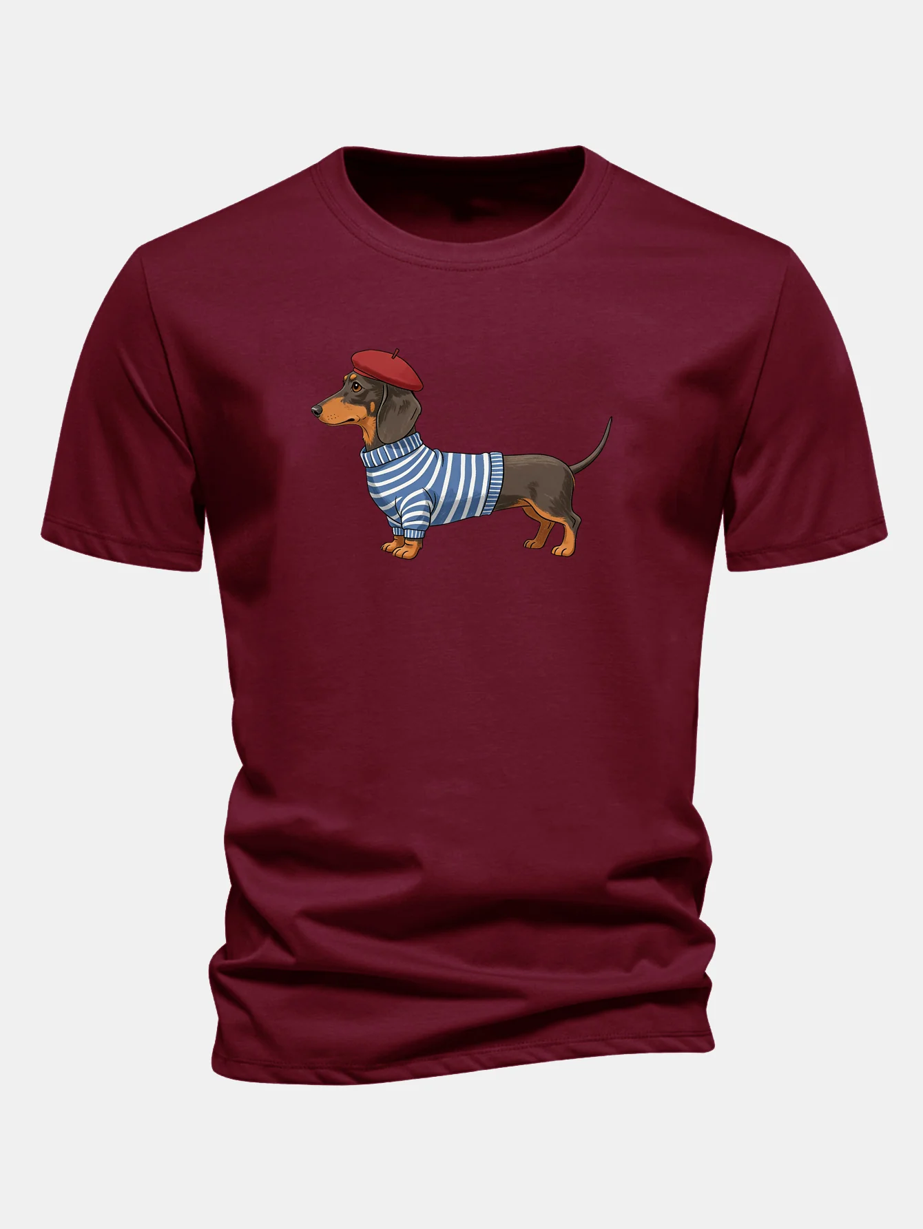 Regular Fit Dachshund Wearing Striped Sweater Print Cotton T-Shirt - Image 9