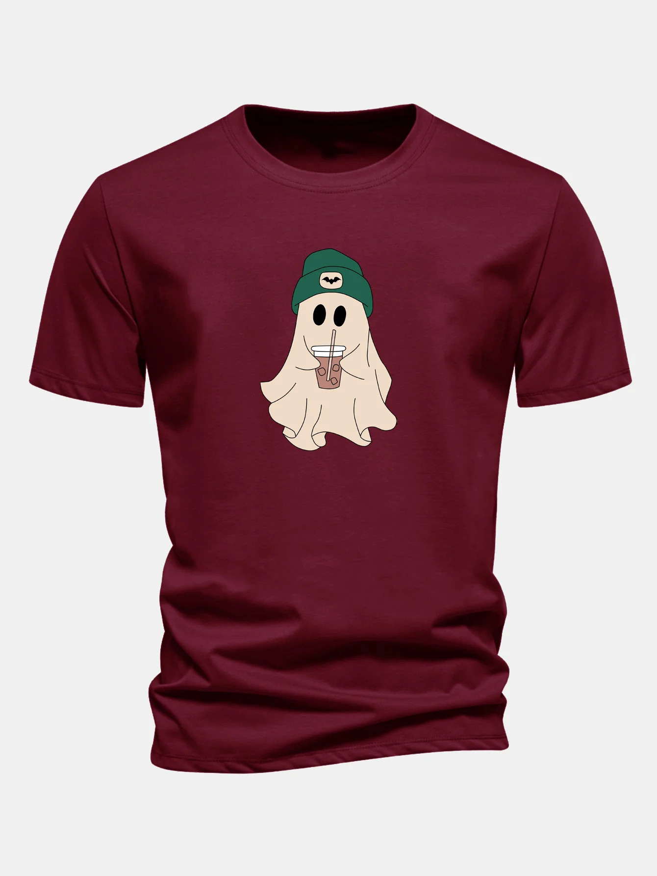 Regular Fit Darkgreen Hat Ghost Print Cotton T-Shirt - Image 10