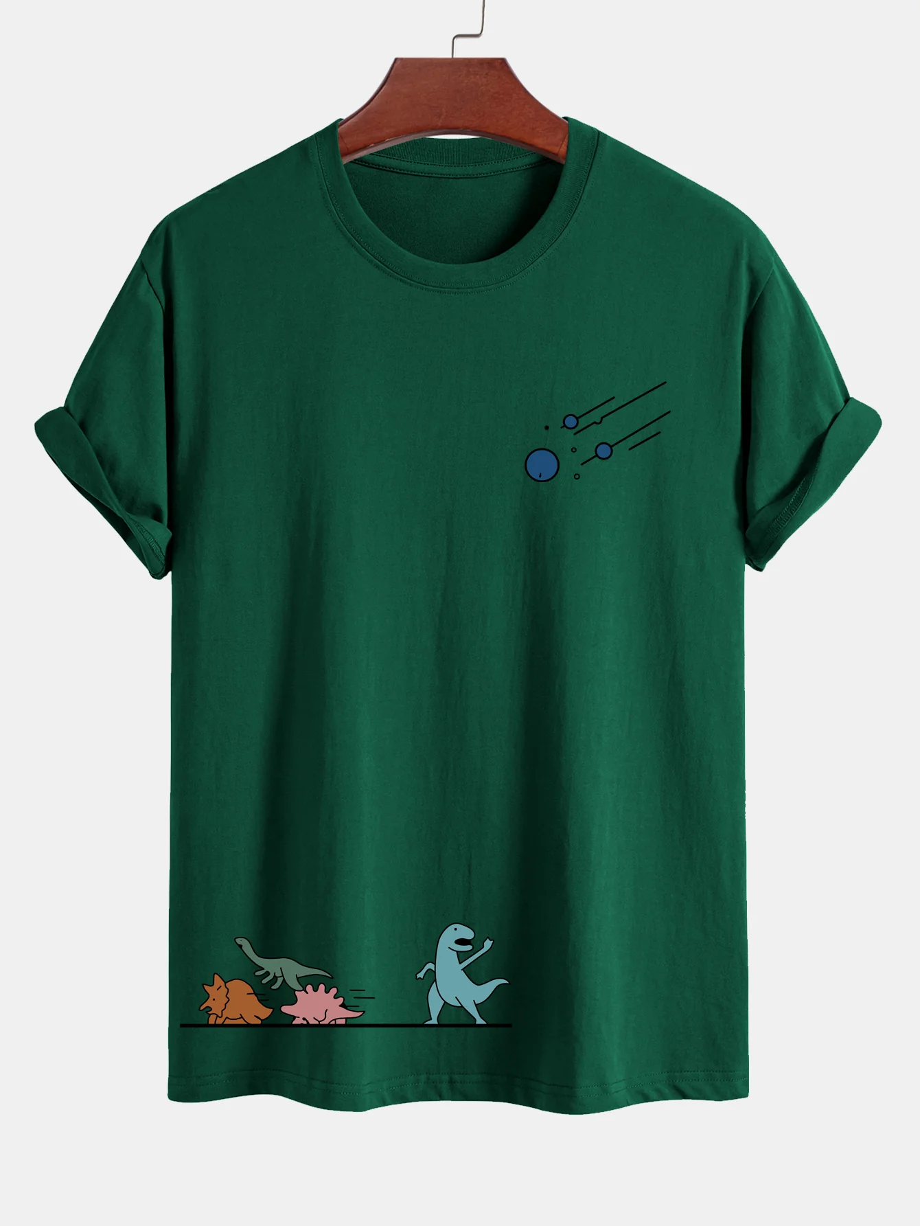 Reguläre Passform Dinosaurier Vermeiden Meteoriten Druck Baumwoll T-Shirt - Image 10