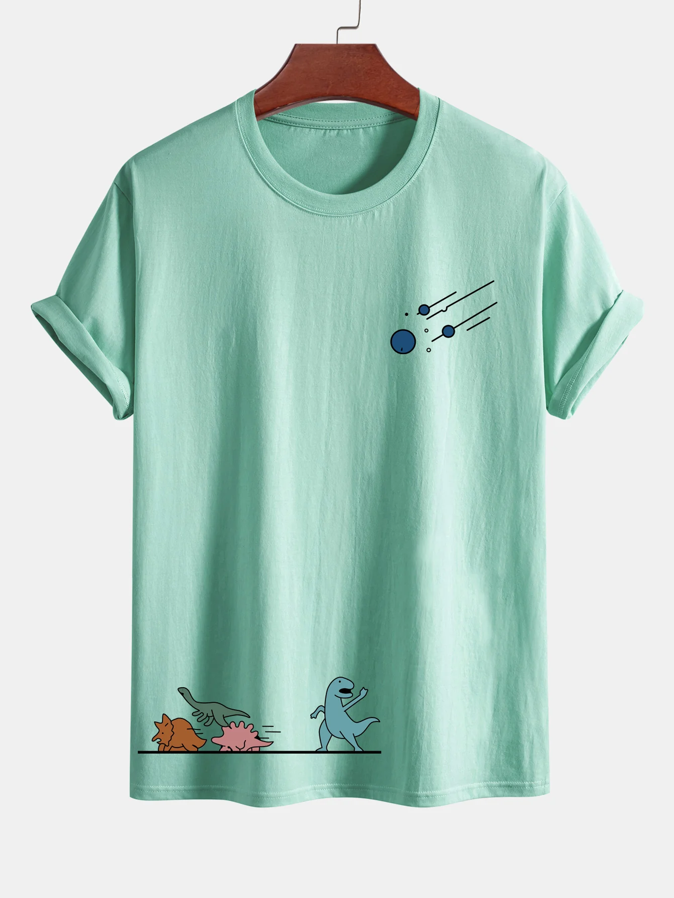 Reguläre Passform Dinosaurier Vermeiden Meteoriten Druck Baumwoll T-Shirt - Image 11