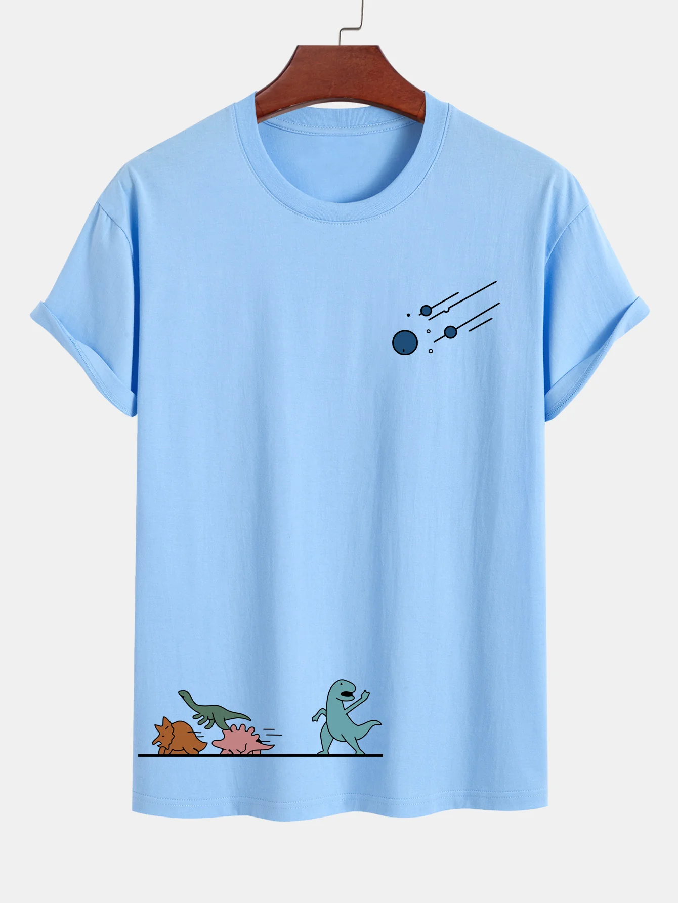 Reguläre Passform Dinosaurier Vermeiden Meteoriten Druck Baumwoll T-Shirt - Image 12