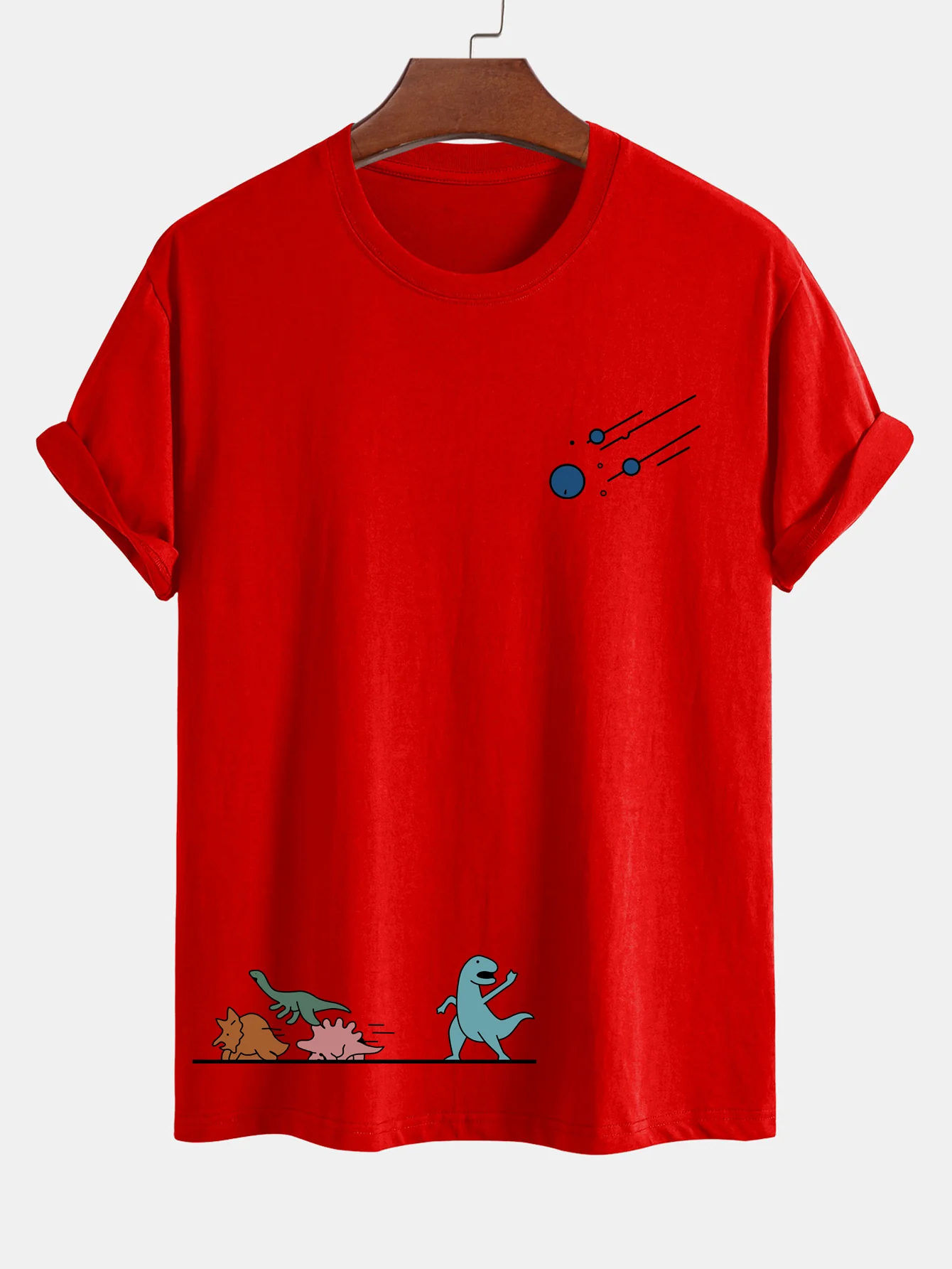 Reguläre Passform Dinosaurier Vermeiden Meteoriten Druck Baumwoll T-Shirt - Image 14