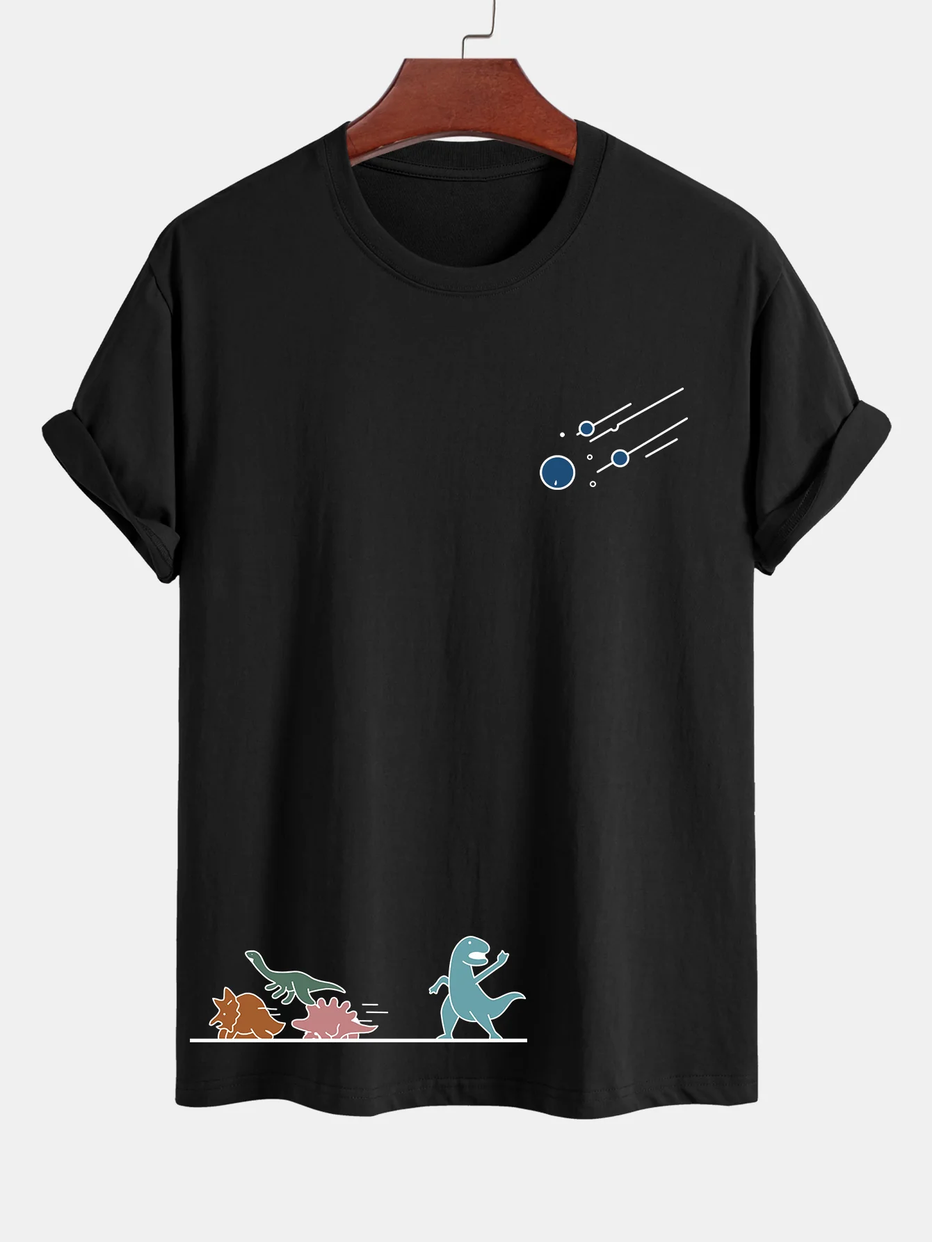 Reguläre Passform Dinosaurier Vermeiden Meteoriten Druck Baumwoll T-Shirt - Image 15