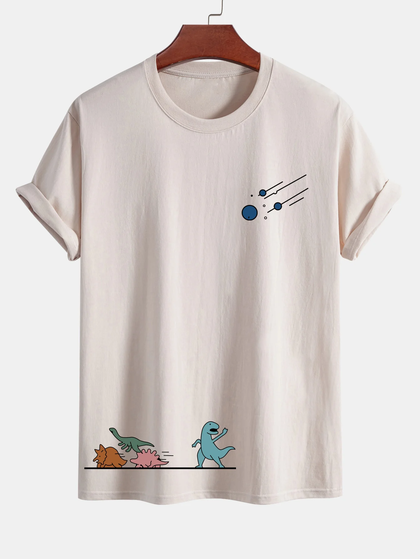 Reguläre Passform Dinosaurier Vermeiden Meteoriten Druck Baumwoll T-Shirt - Image 2