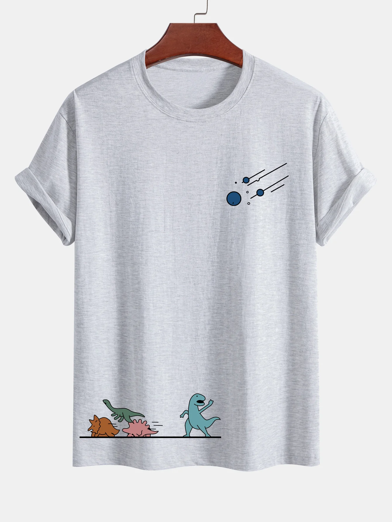 Reguläre Passform Dinosaurier Vermeiden Meteoriten Druck Baumwoll T-Shirt - Image 4