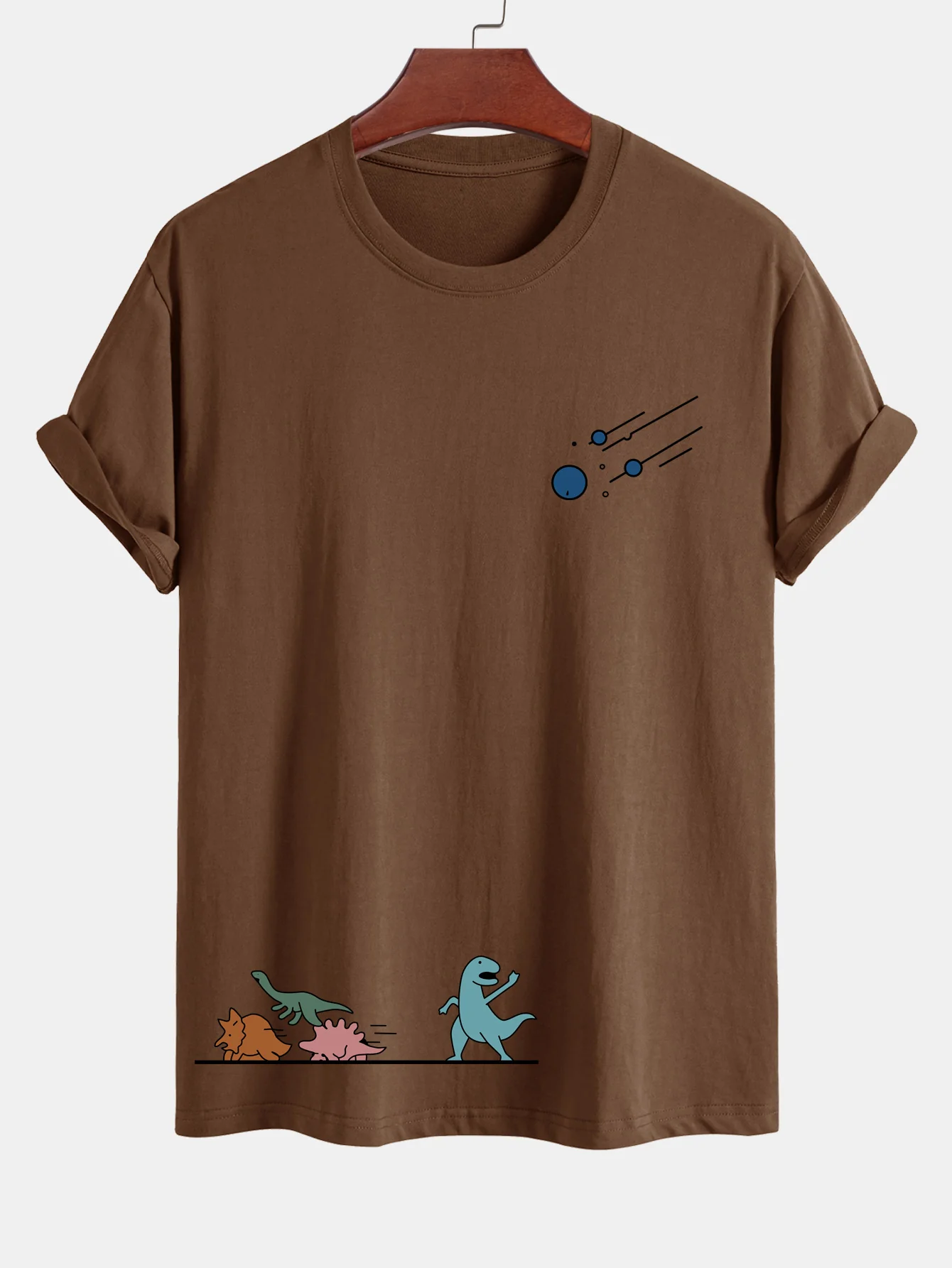 Reguläre Passform Dinosaurier Vermeiden Meteoriten Druck Baumwoll T-Shirt - Image 5