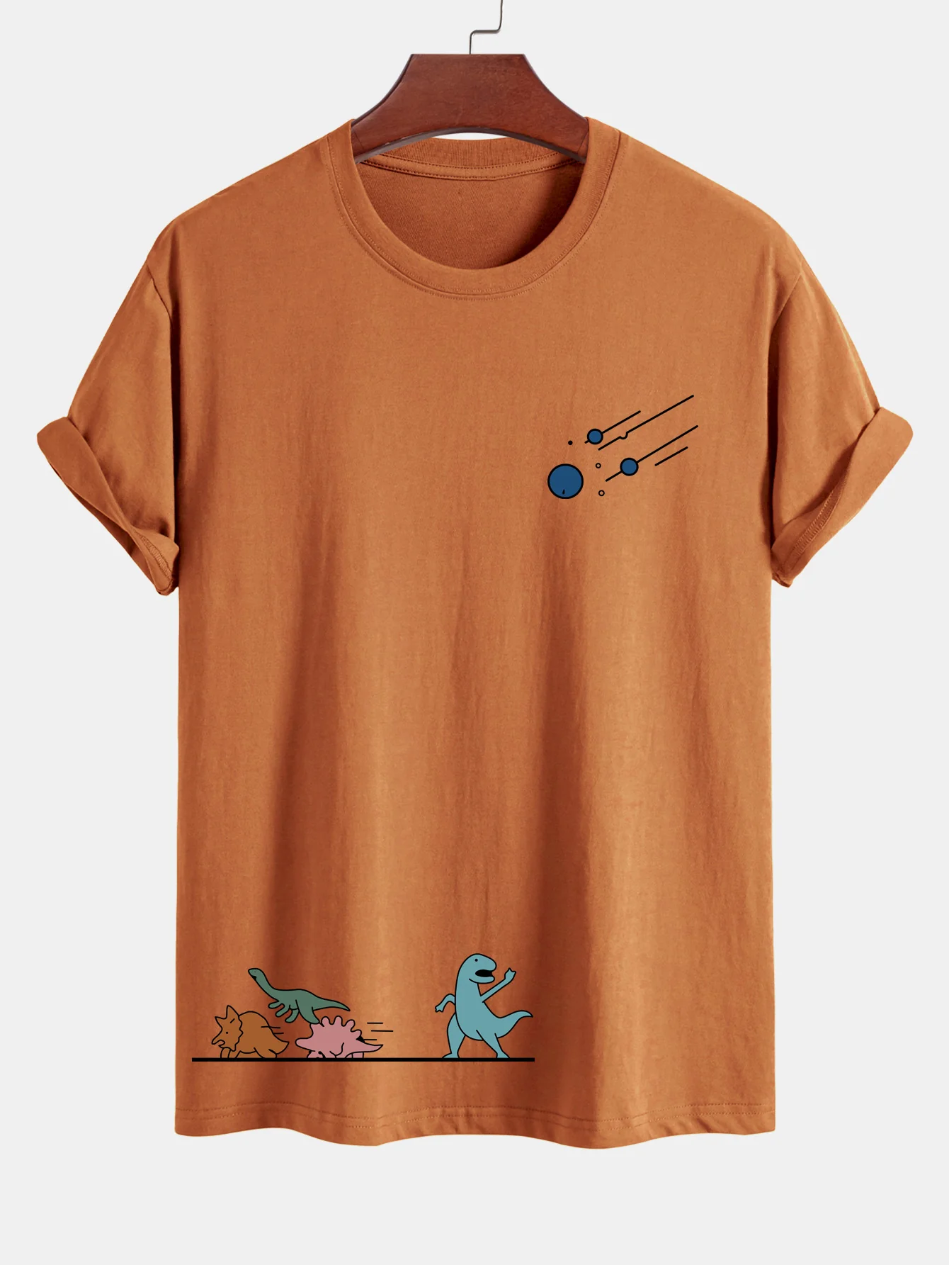 Reguläre Passform Dinosaurier Vermeiden Meteoriten Druck Baumwoll T-Shirt - Image 6