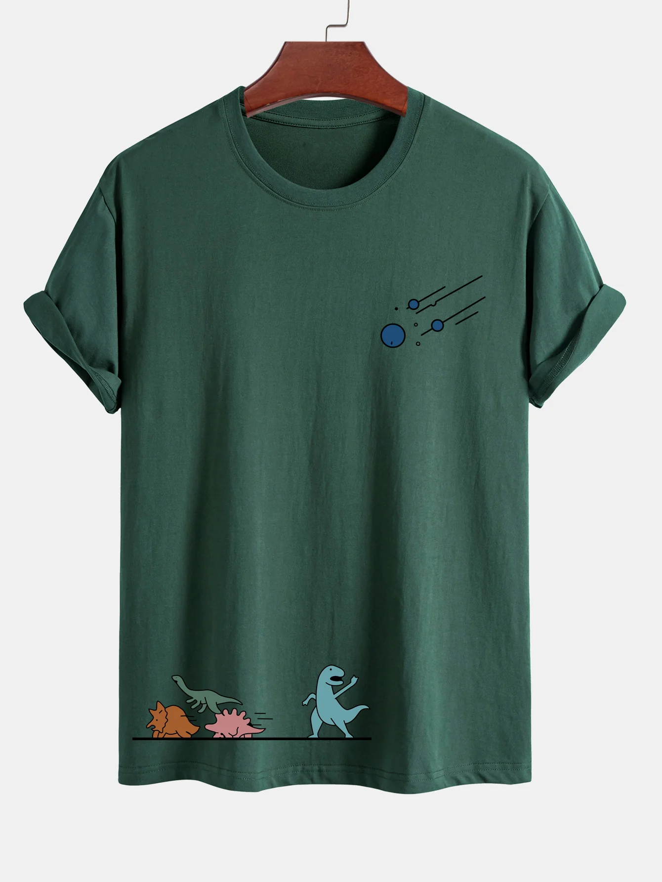 Reguläre Passform Dinosaurier Vermeiden Meteoriten Druck Baumwoll T-Shirt - Image 8