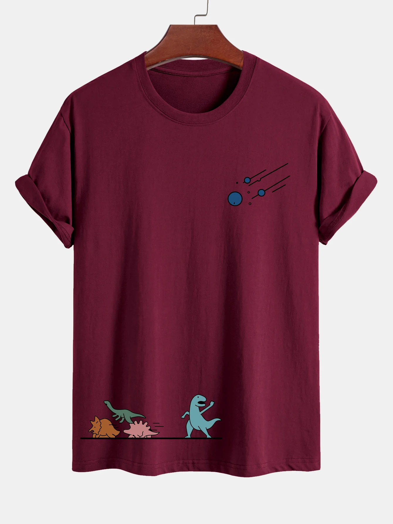 Reguläre Passform Dinosaurier Vermeiden Meteoriten Druck Baumwoll T-Shirt - Image 9
