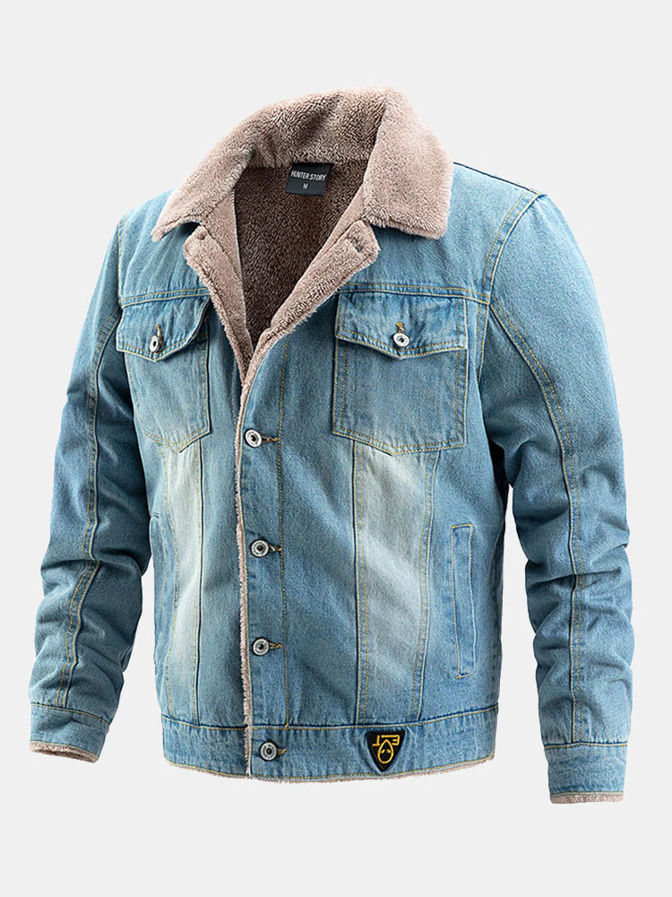 Reguläre Passform Denimjacke mit Kunstfellfutter - Image 3