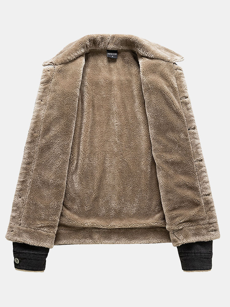 Reguläre Passform Denimjacke mit Kunstfellfutter - Image 4
