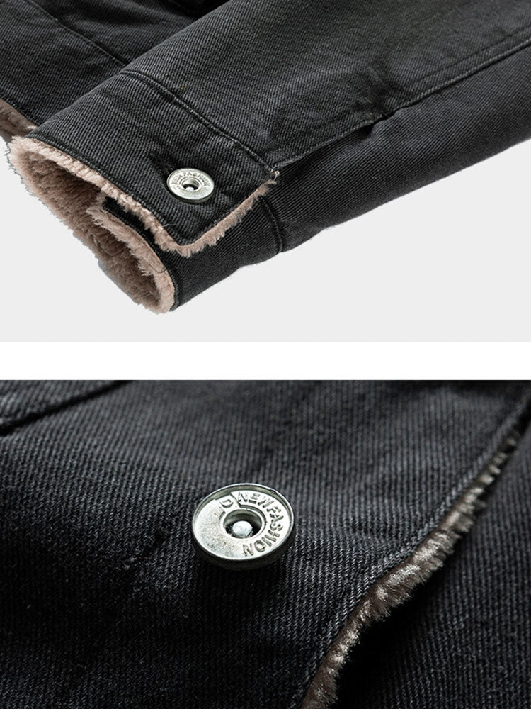 Reguläre Passform Denimjacke mit Kunstfellfutter - Image 5