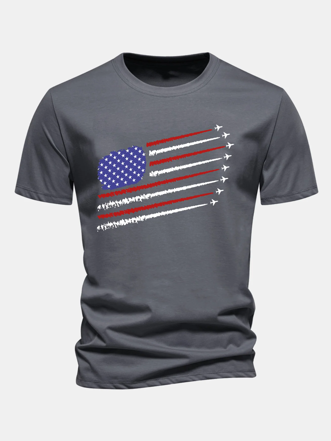 Regular Fit T-Shirt aus Baumwolle mit amerikanischer Flagge und Kampfflugzeug-Print - Image 10