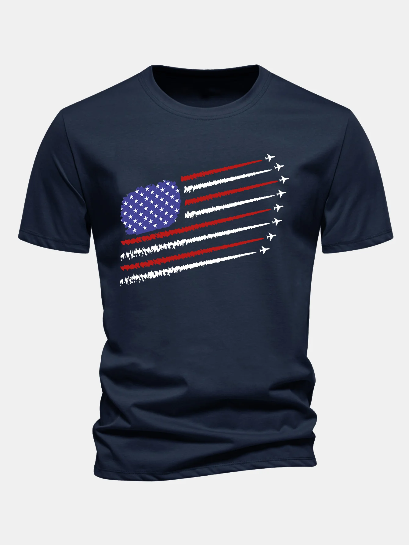 Regular Fit T-Shirt aus Baumwolle mit amerikanischer Flagge und Kampfflugzeug-Print - Image 2