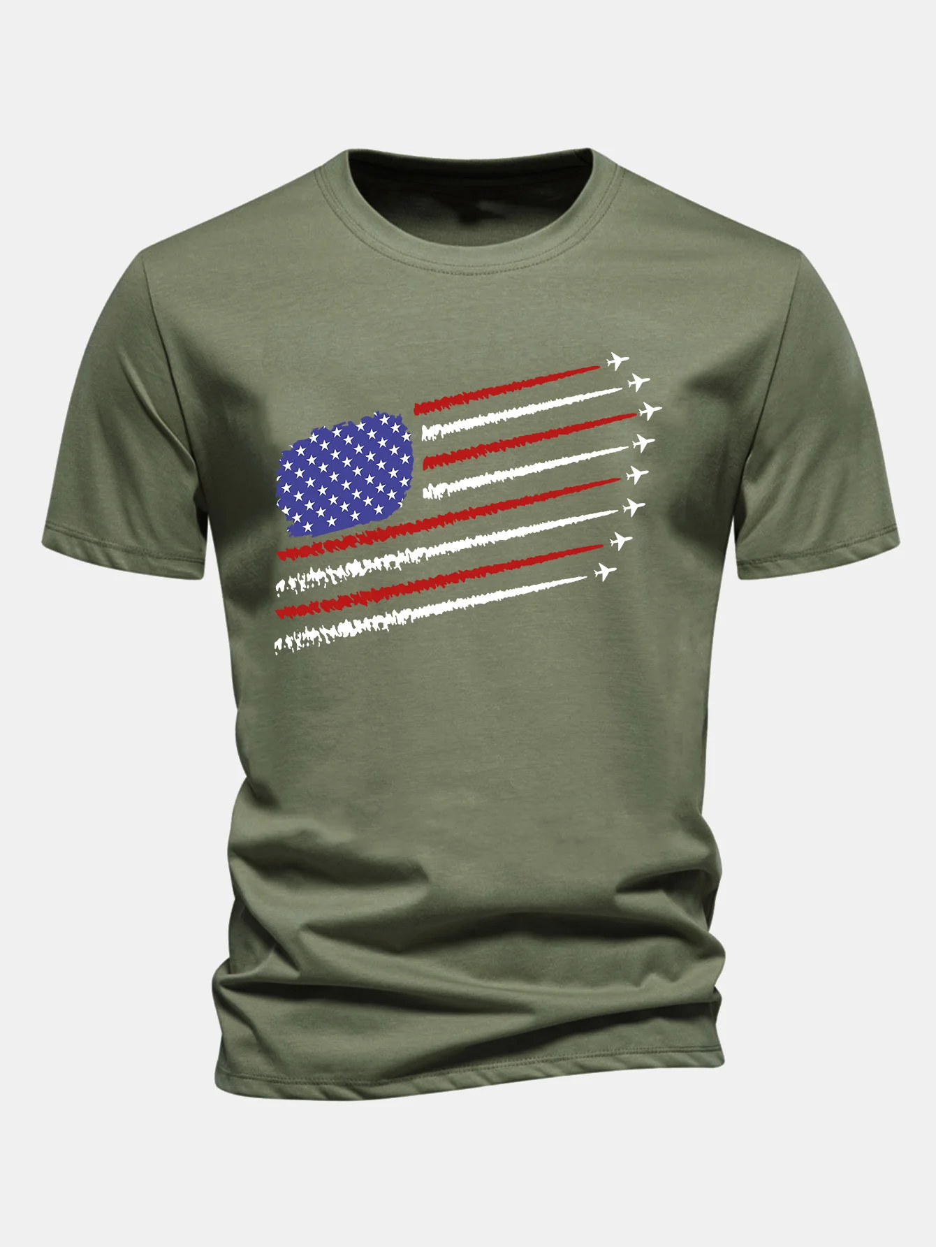 Regular Fit T-Shirt aus Baumwolle mit amerikanischer Flagge und Kampfflugzeug-Print - Image 3