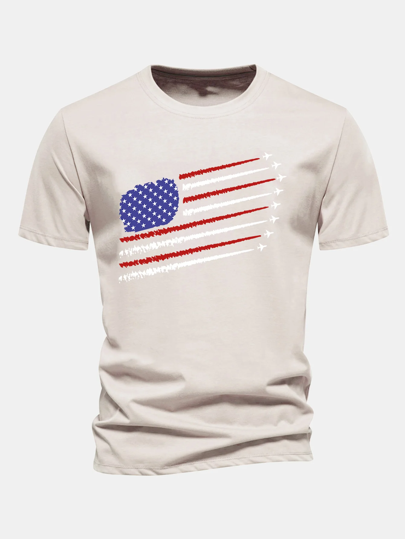 Regular Fit T-Shirt aus Baumwolle mit amerikanischer Flagge und Kampfflugzeug-Print - Image 5