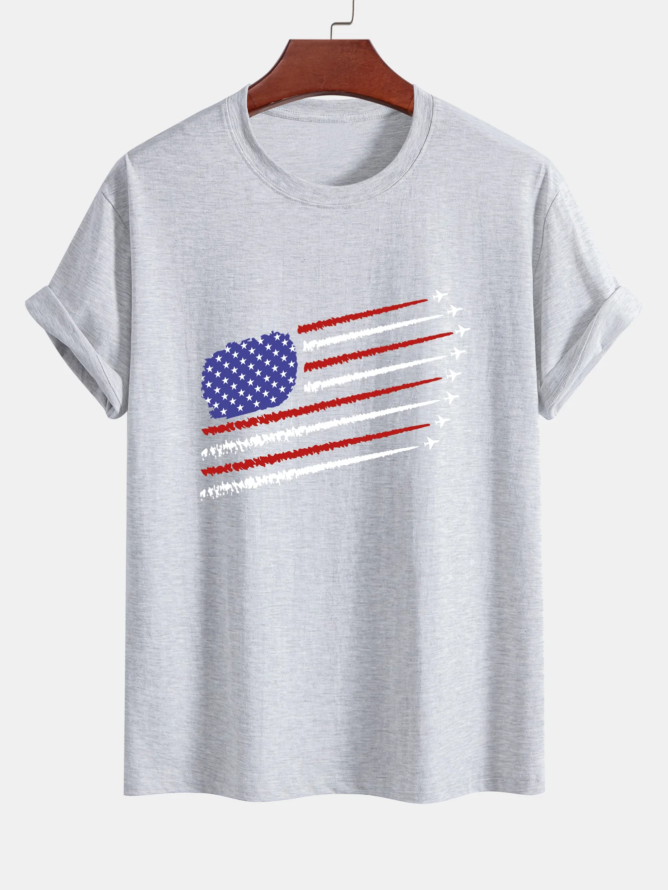 Regular Fit T-Shirt aus Baumwolle mit amerikanischer Flagge und Kampfflugzeug-Print - Image 10