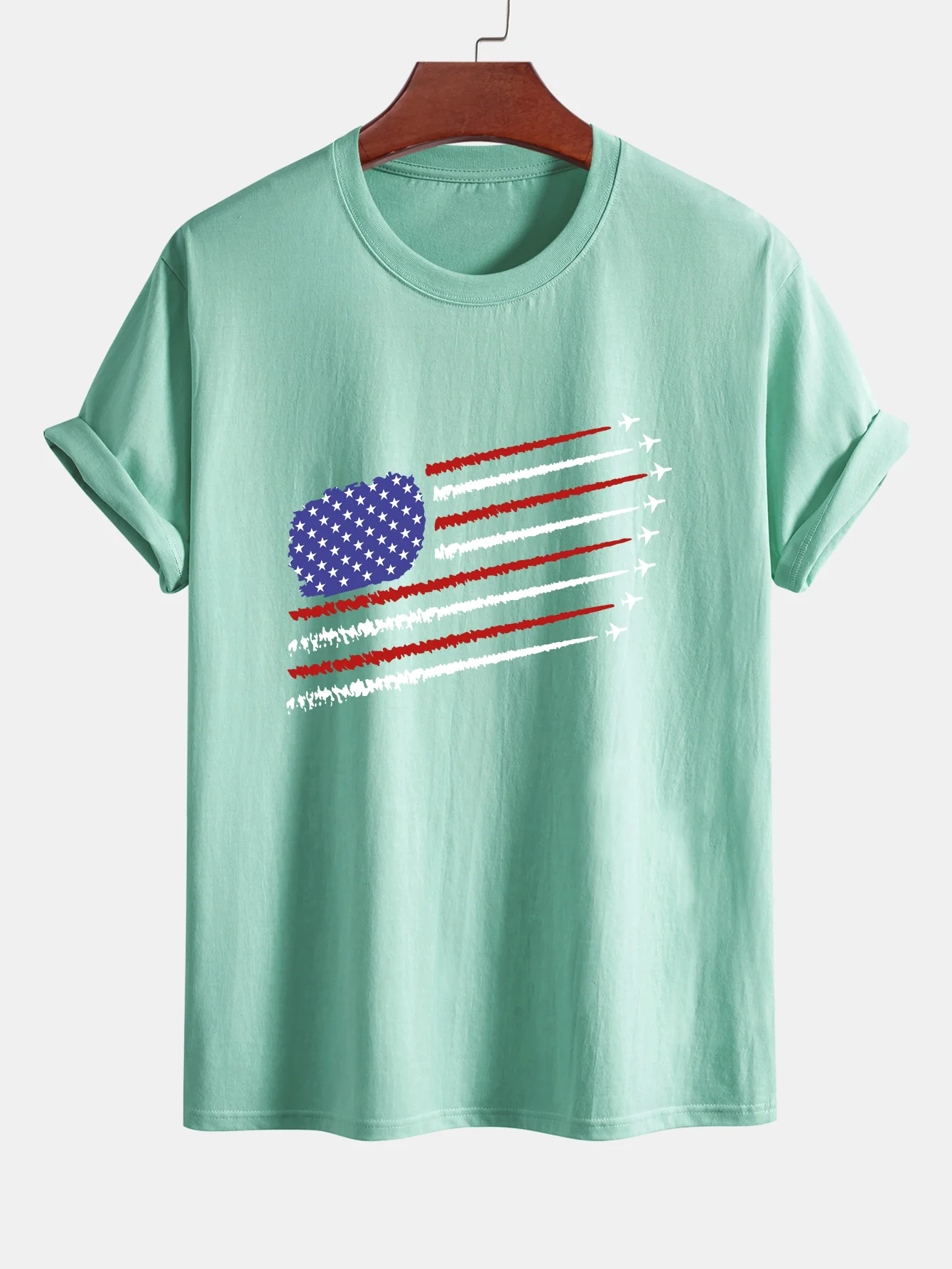 Regular Fit T-Shirt aus Baumwolle mit amerikanischer Flagge und Kampfflugzeug-Print - Image 11