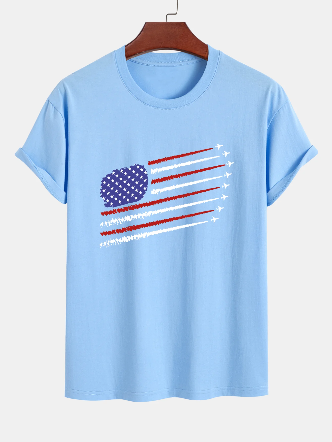Regular Fit T-Shirt aus Baumwolle mit amerikanischer Flagge und Kampfflugzeug-Print - Image 12
