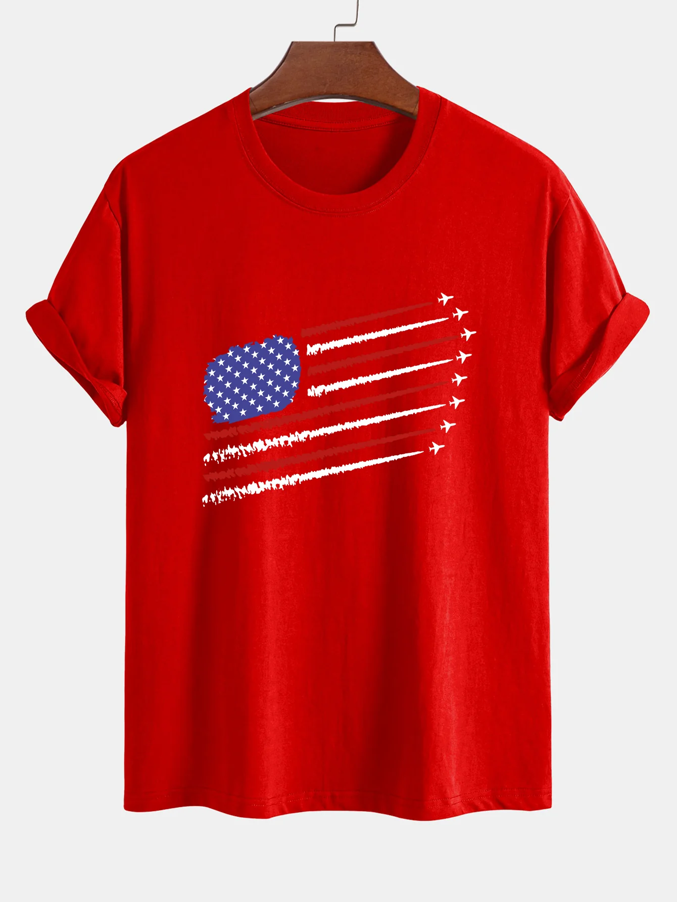 Regular Fit T-Shirt aus Baumwolle mit amerikanischer Flagge und Kampfflugzeug-Print - Image 14