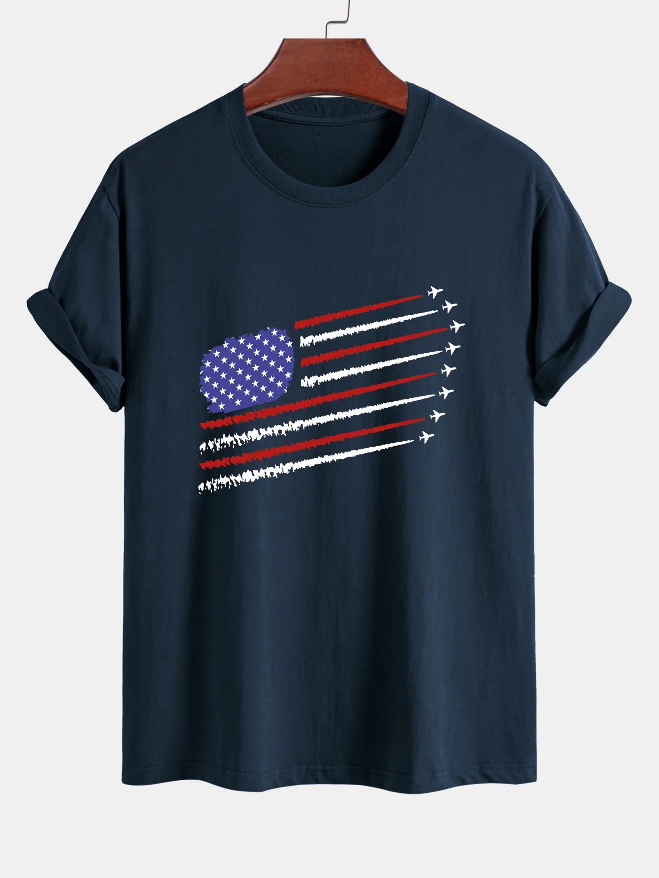 Regular Fit T-Shirt aus Baumwolle mit amerikanischer Flagge und Kampfflugzeug-Print - Image 3