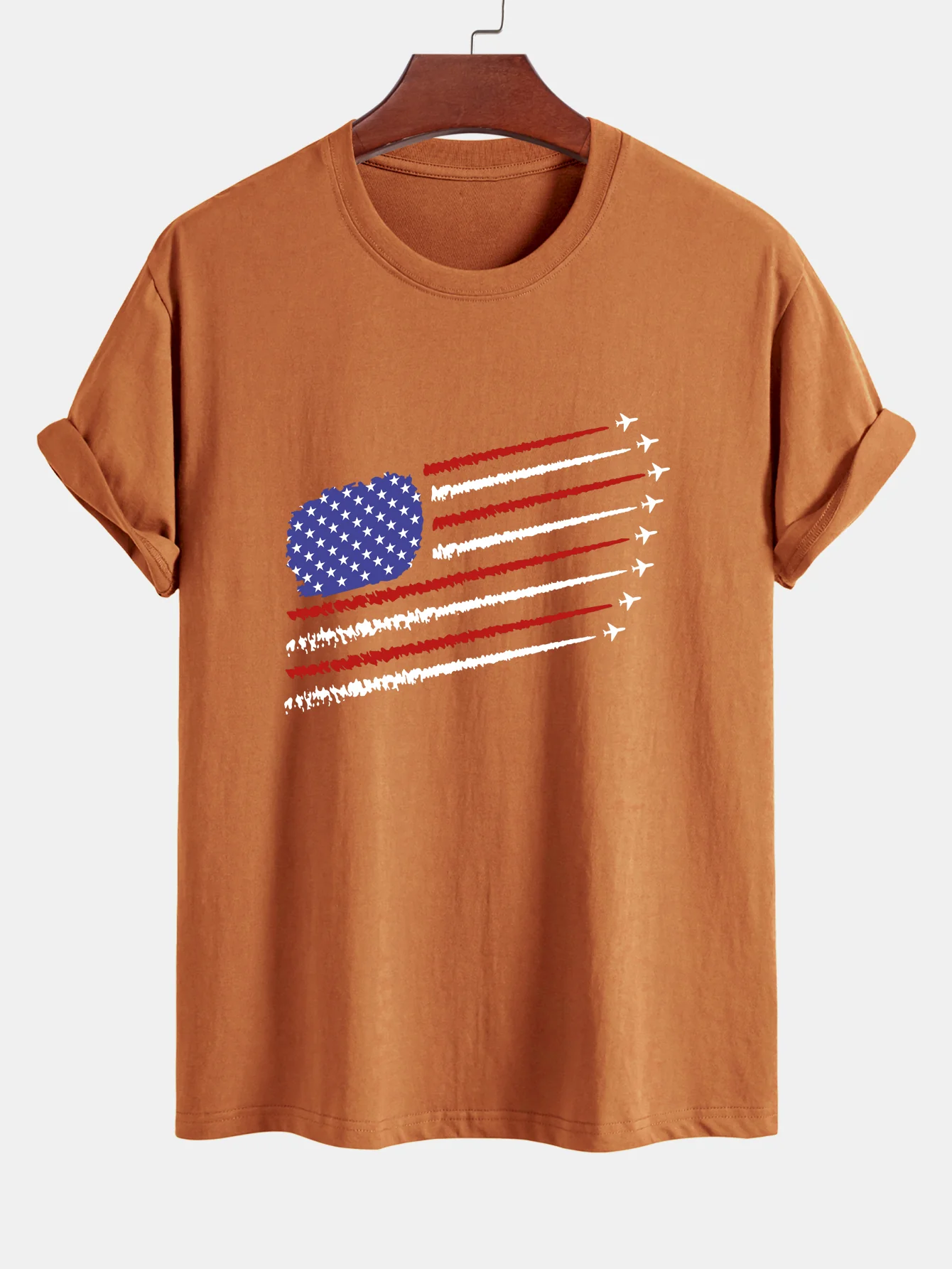 Regular Fit T-Shirt aus Baumwolle mit amerikanischer Flagge und Kampfflugzeug-Print - Image 4