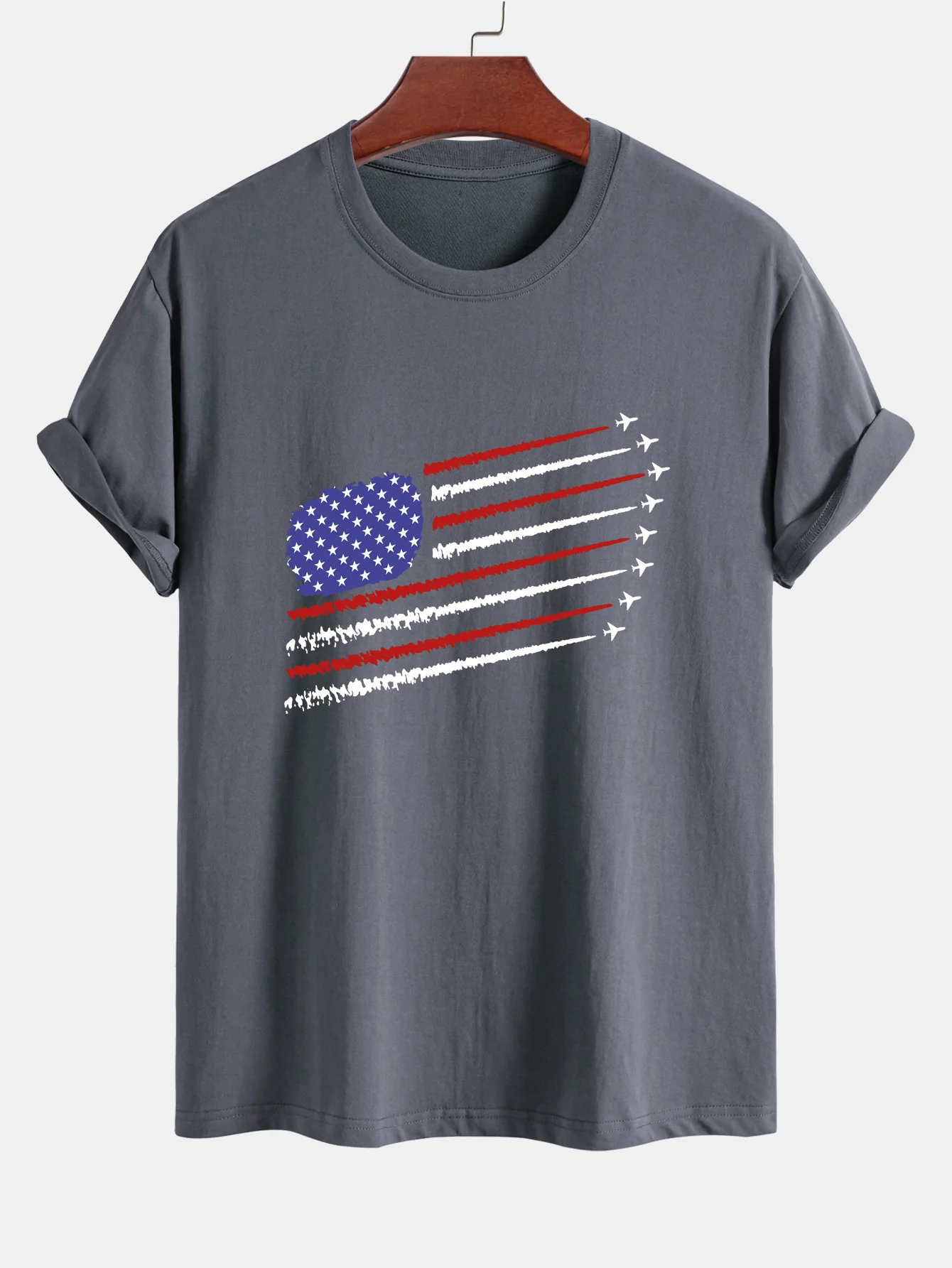 Regular Fit T-Shirt aus Baumwolle mit amerikanischer Flagge und Kampfflugzeug-Print - Image 5
