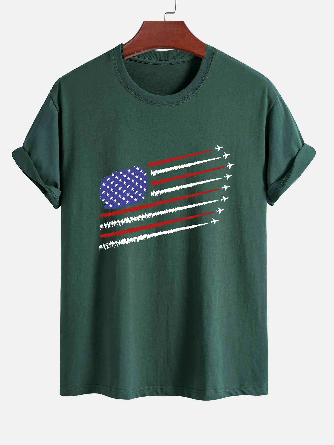 Regular Fit T-Shirt aus Baumwolle mit amerikanischer Flagge und Kampfflugzeug-Print - Image 6