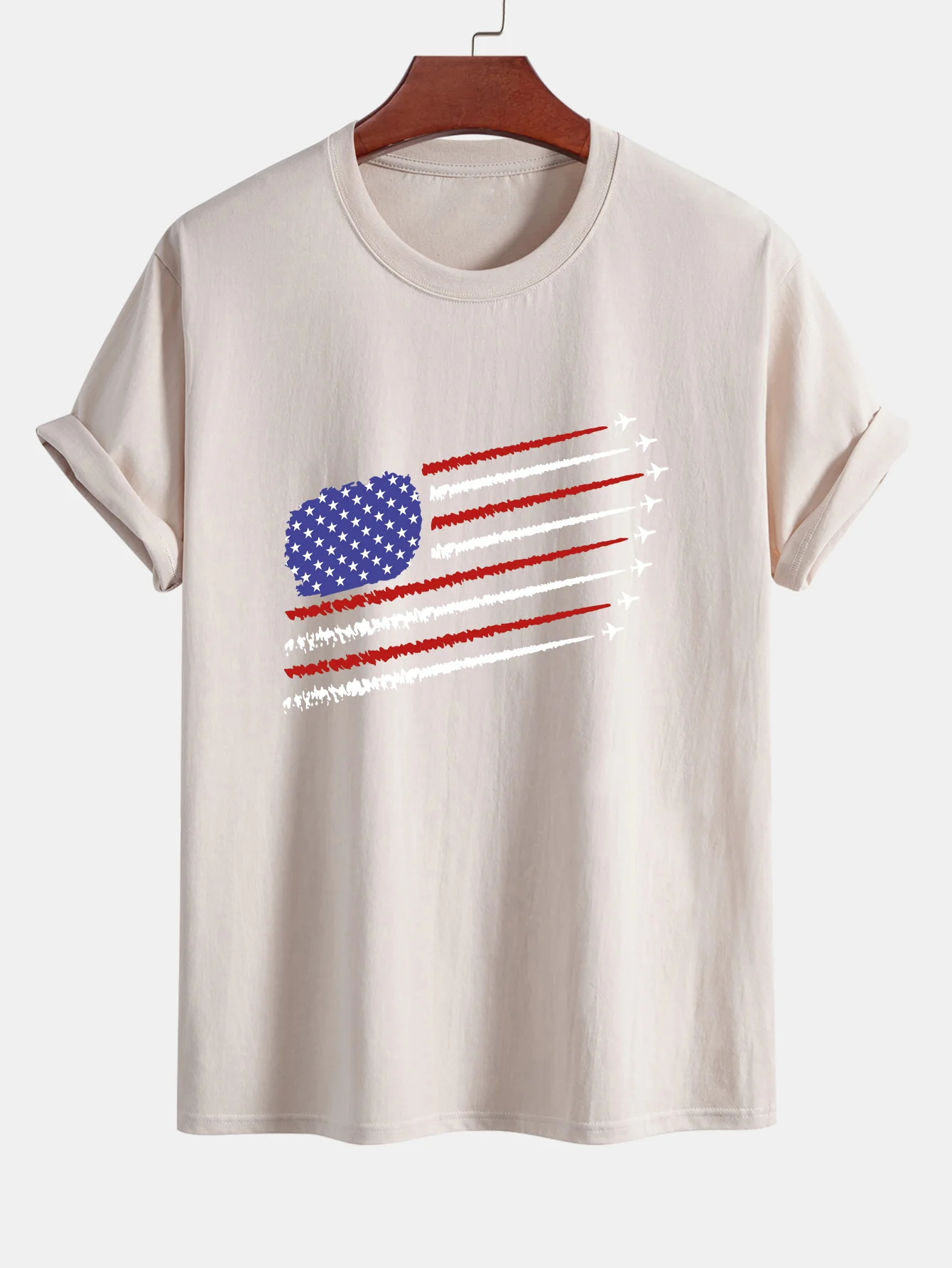 Regular Fit T-Shirt aus Baumwolle mit amerikanischer Flagge und Kampfflugzeug-Print - Image 8