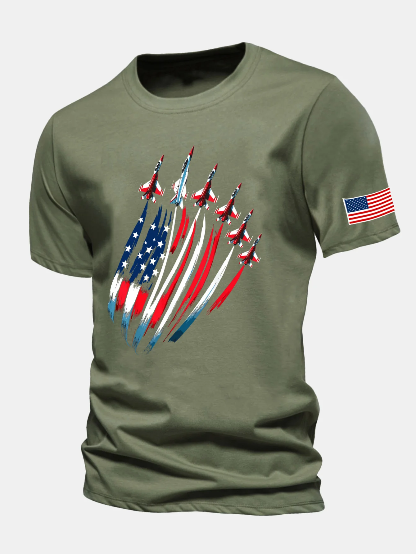 Regular Fit T-Shirt aus Baumwolle mit Fighter Jets und USA-Flaggen-Print - Image 12