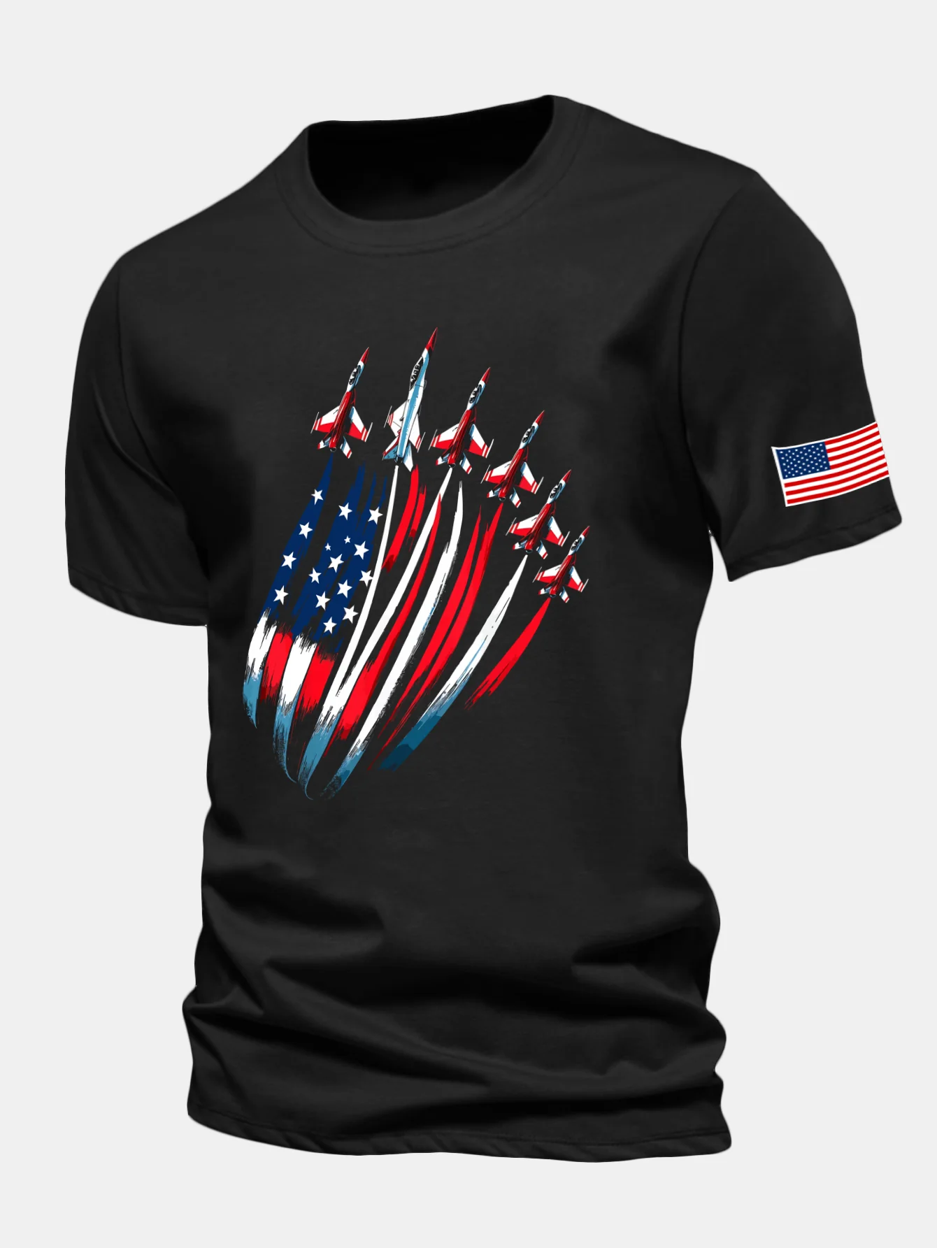 Regular Fit T-Shirt aus Baumwolle mit Fighter Jets und USA-Flaggen-Print - Image 2