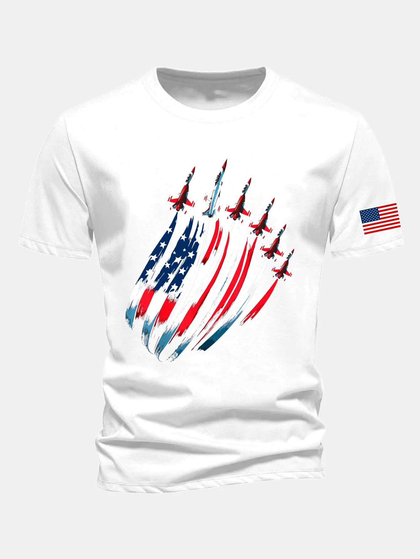 Regular Fit T-Shirt aus Baumwolle mit Fighter Jets und USA-Flaggen-Print - Image 3
