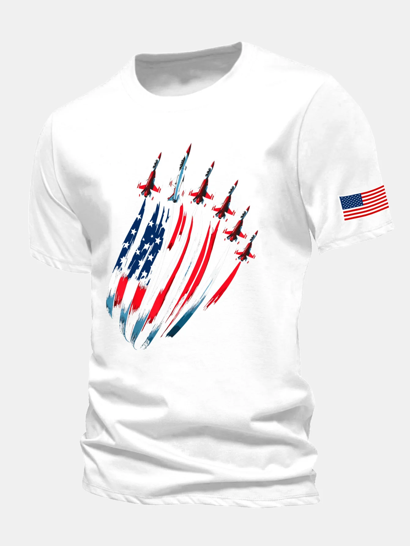 Regular Fit T-Shirt aus Baumwolle mit Fighter Jets und USA-Flaggen-Print - Image 4