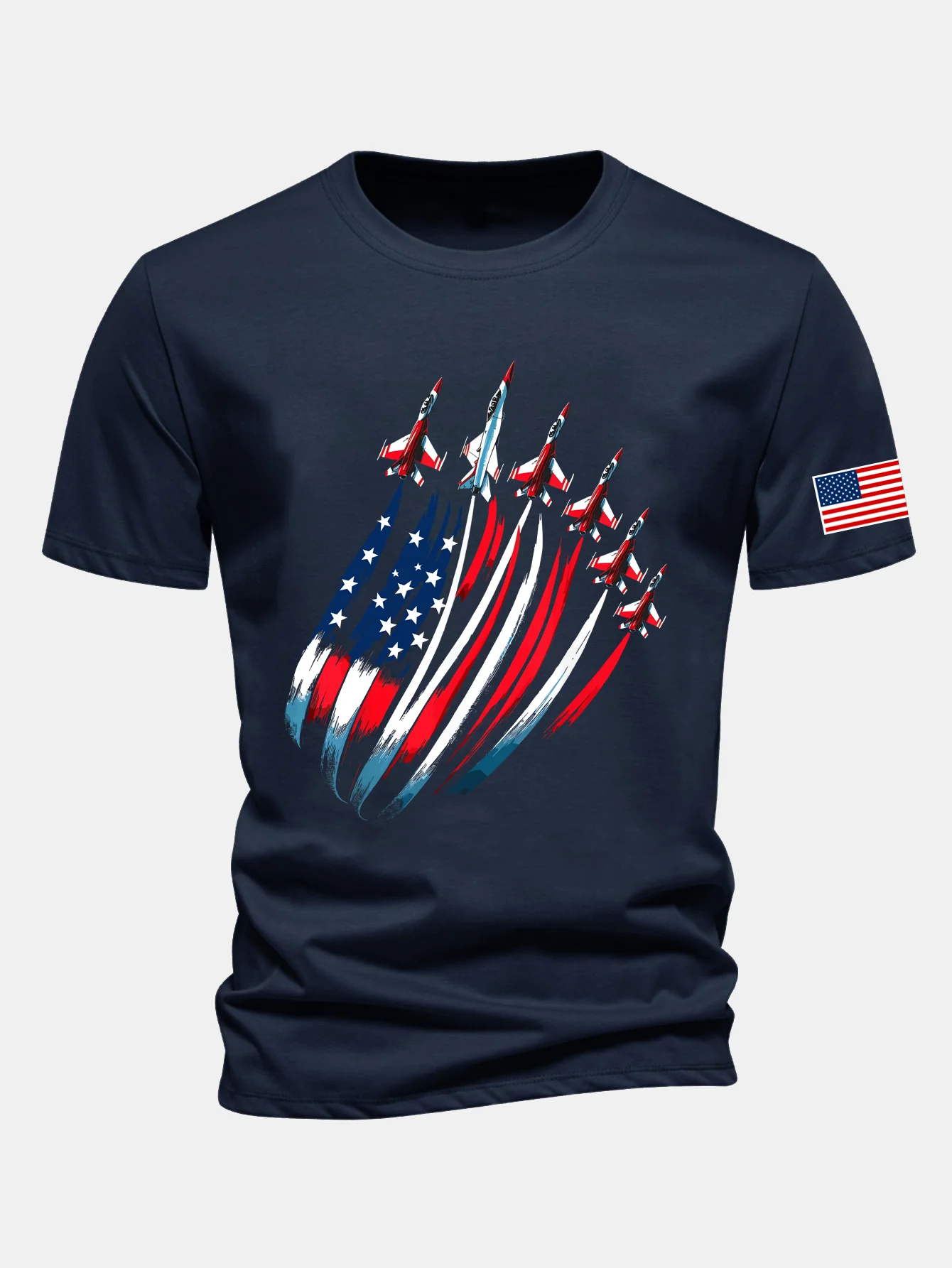 Regular Fit T-Shirt aus Baumwolle mit Fighter Jets und USA-Flaggen-Print - Image 5