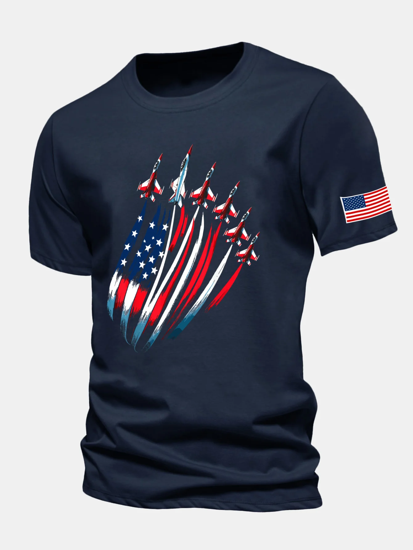 Regular Fit T-Shirt aus Baumwolle mit Fighter Jets und USA-Flaggen-Print - Image 6
