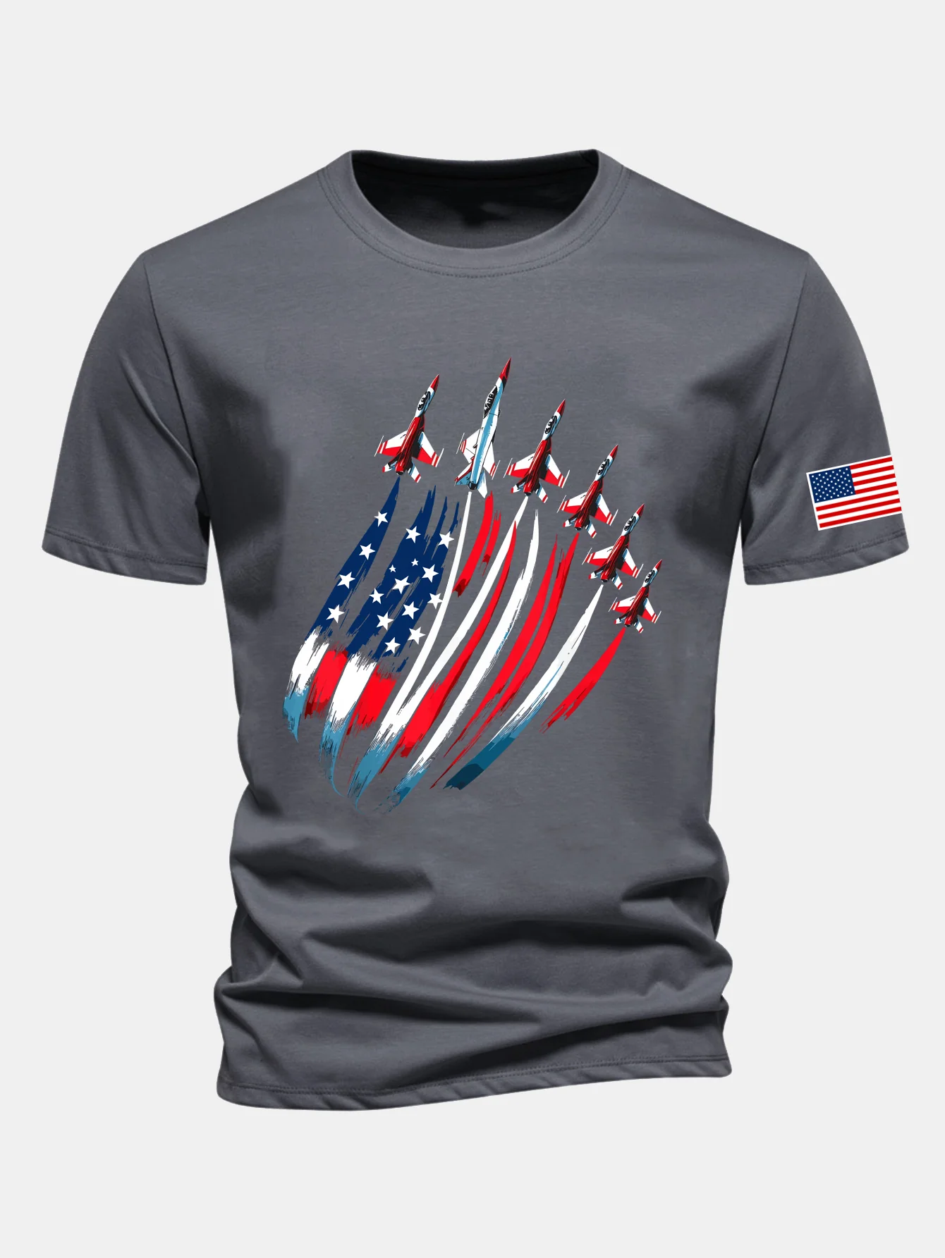 Regular Fit T-Shirt aus Baumwolle mit Fighter Jets und USA-Flaggen-Print - Image 7